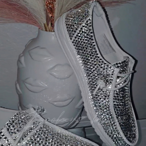 Bling Bedazzled Sparkle Hey Dude Shoes Slip On custom rhinestoned by hand - Picture 4 of 9